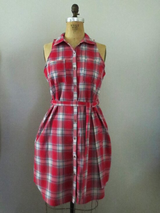 Universal Thread Dresses & Skirts - Classic Americana Red & White Plaid Button Front Short Sleeve Shirt Dress